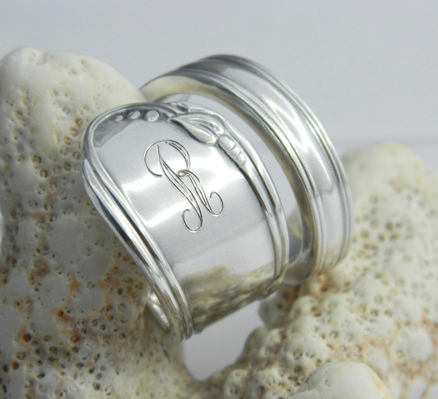 Personalized Spoon Ring - Silver Spoon Ring, Meadowbrook - You choose Monogram - Custom Engraved Ring