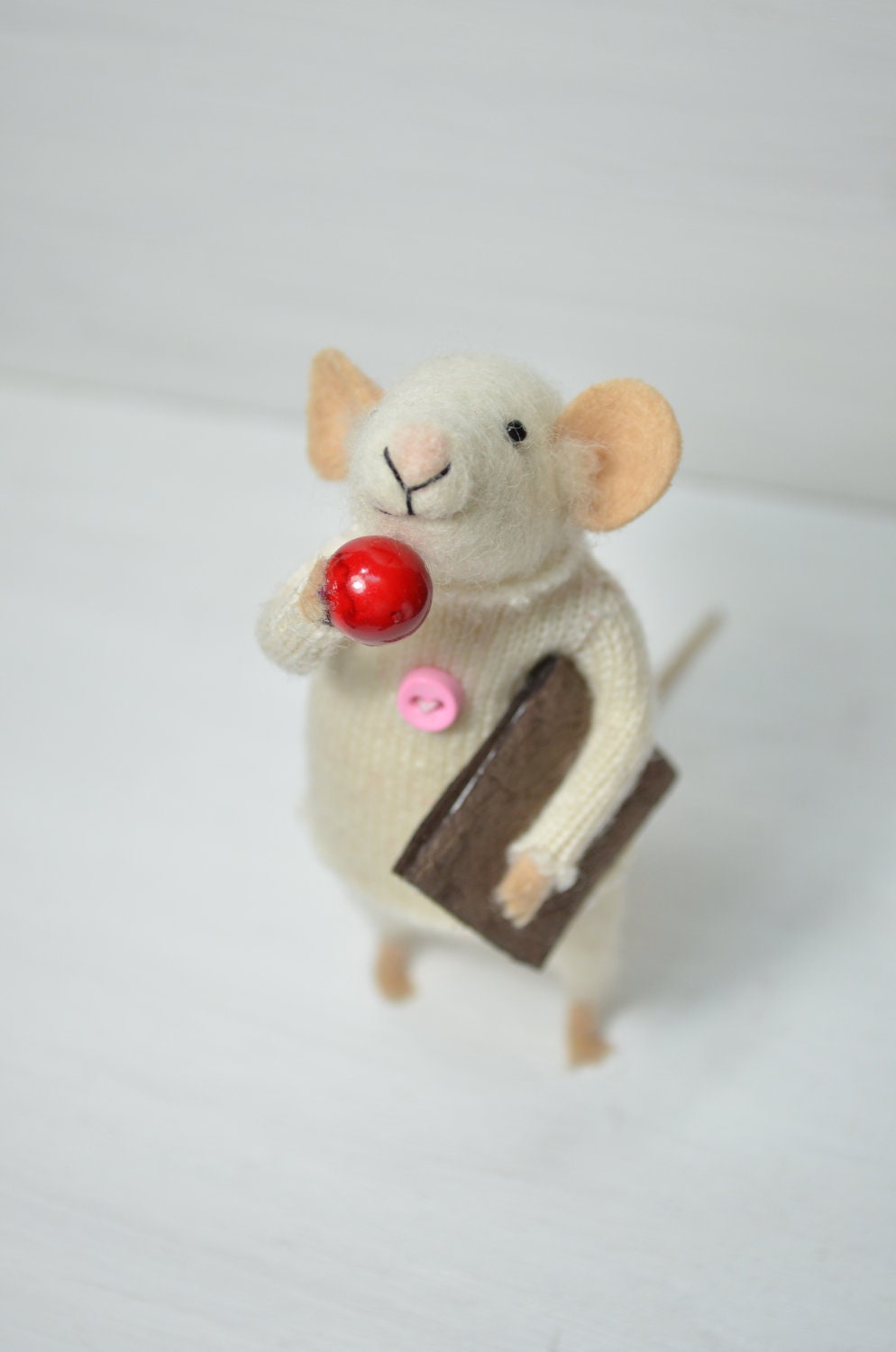 Little Reader Mouse - unique - needle felted ornament animal, felting dreams made to order