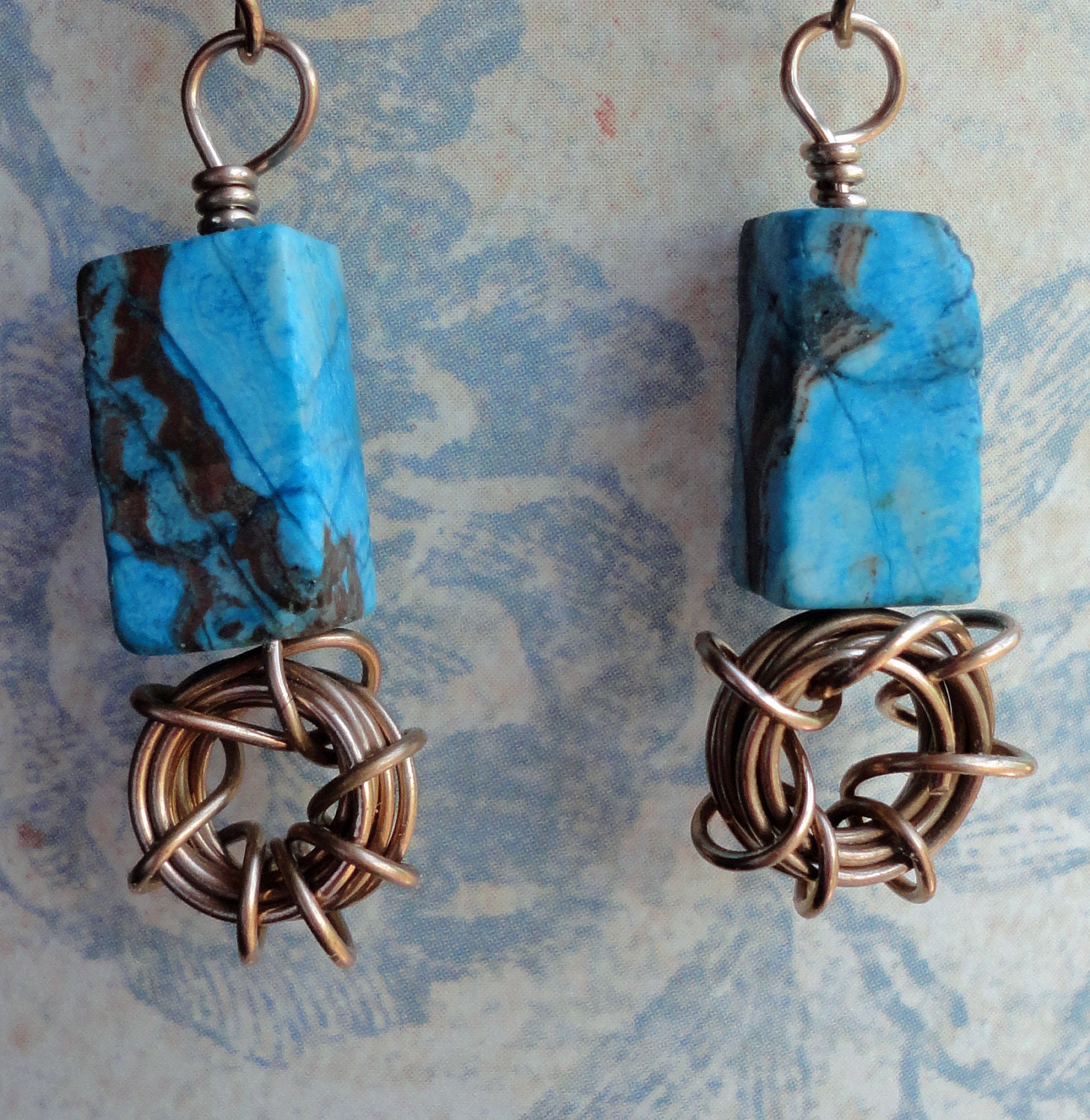Wire Wrapped Turquoise Bronze Earrings