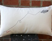 Embroidered Accent Pillow Cover - Paper Airplane Cushion