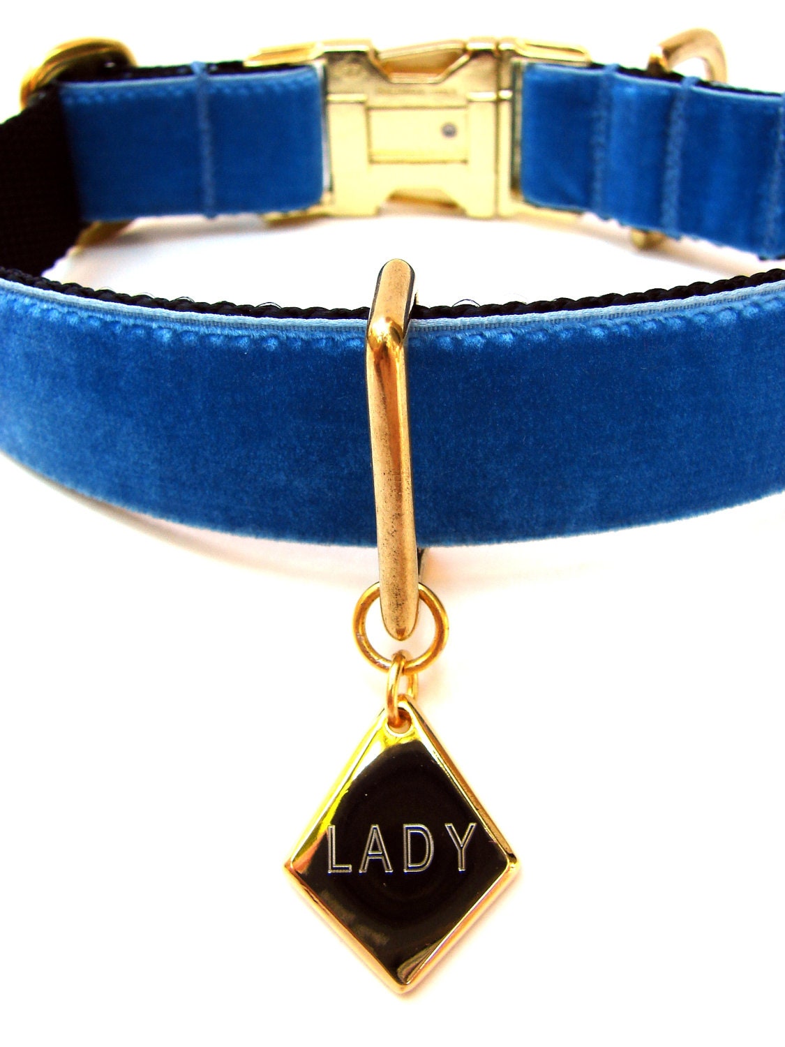 Custom Blue Velvet Dog Collar 1"