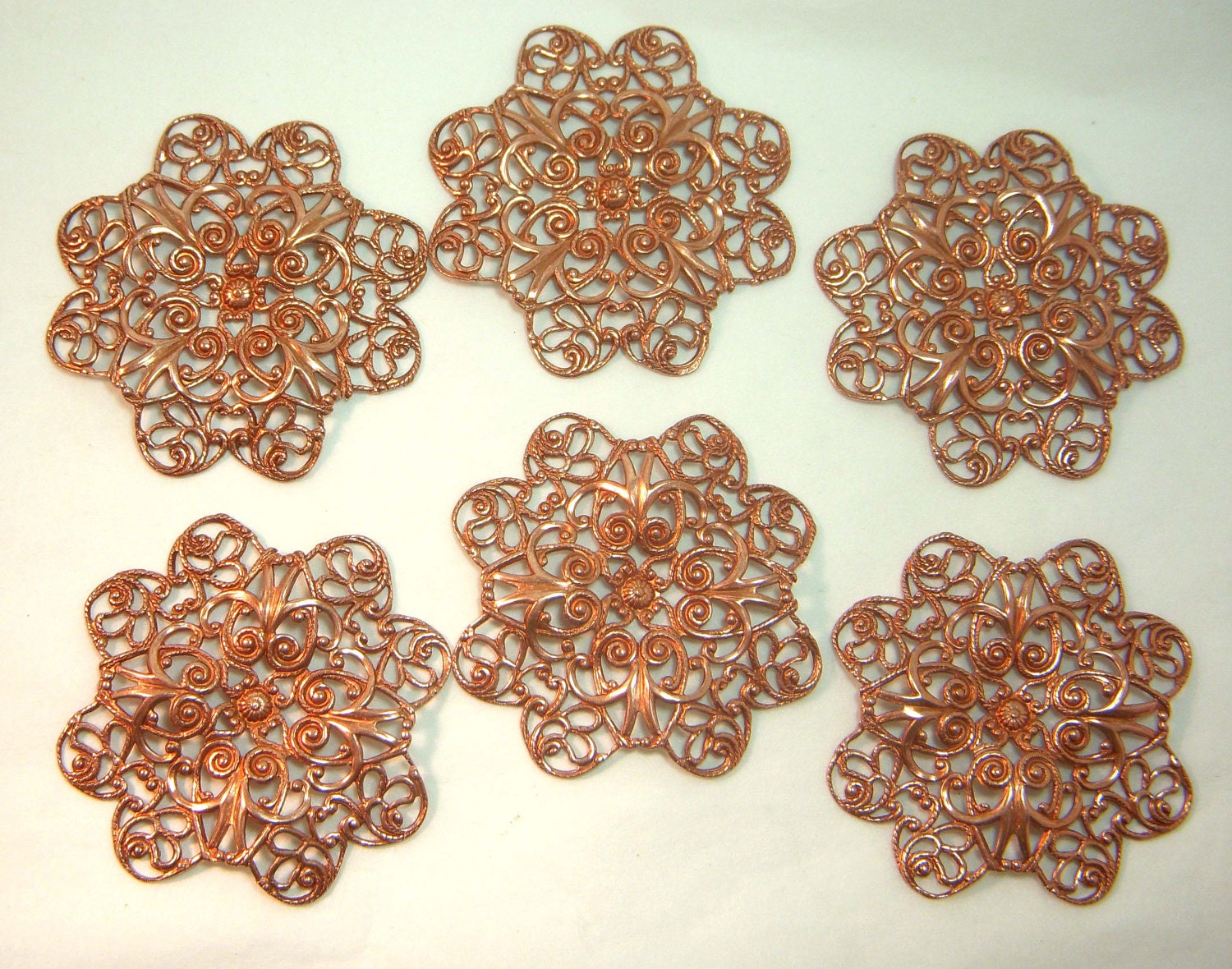 Old Rose Ox Tabbed Filigree, SIx Pieces, 36x38mm, USA Made, B'sue Boutiques, Item0265