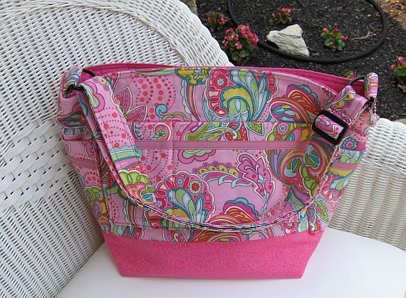 Pink Baby Girls Handmade Diaper Bag / Baby Girl Toddler Diaper Bag / Pink Large Tote