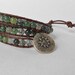 3X Beaded Leather Wrap - Moss Green Agate on Distressed Red Brown Leather with Silver Star button (WB168)