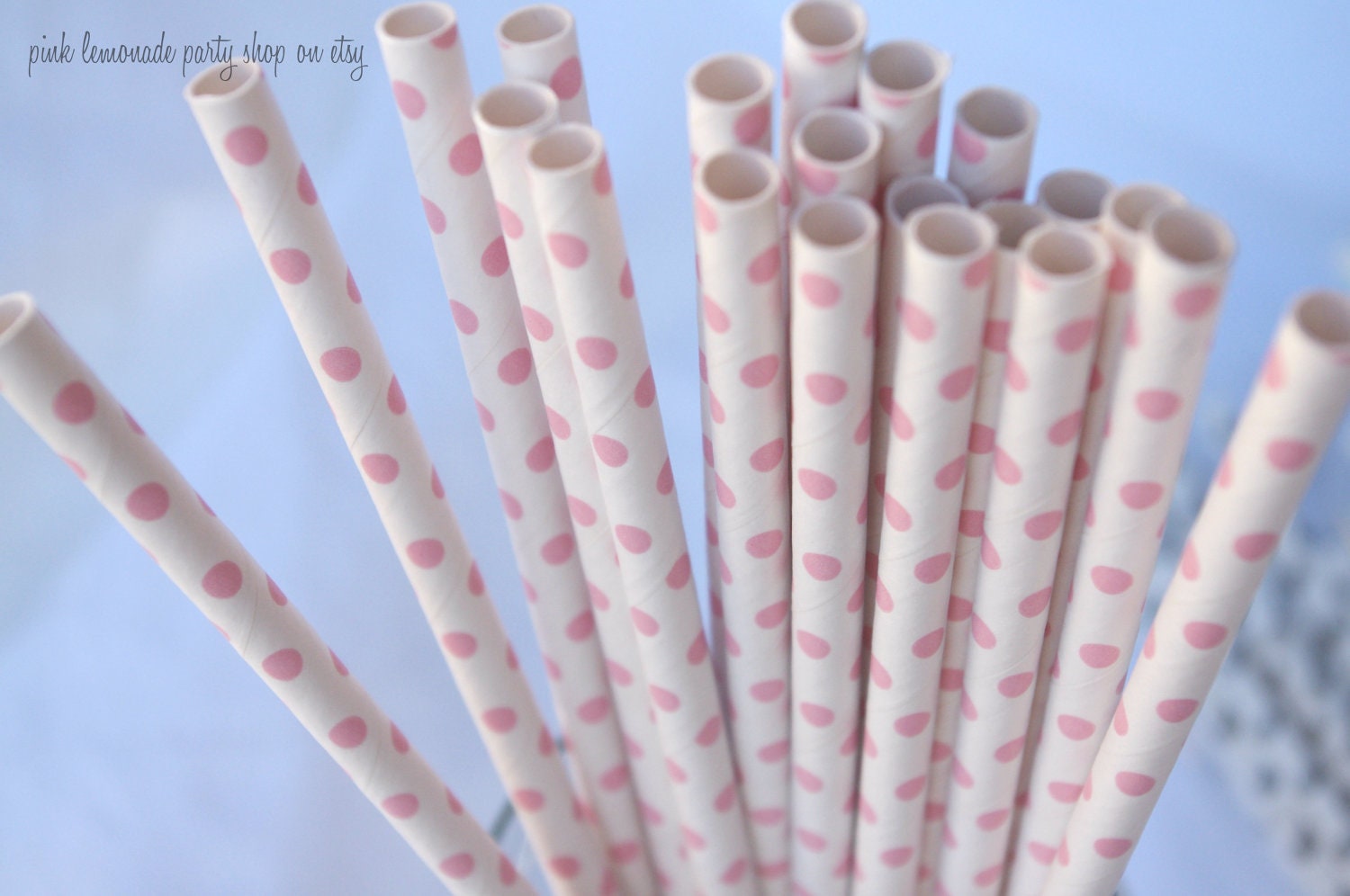 Pink mini dot Paper  Straws--- Weddings---showers---Parties---25ct with Free Printable diy Flags