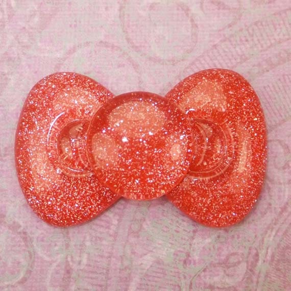 SALE - ( Jumbo ) Hello Kitty Red Glitter Bow Flat Back Resin Cabochon 59.5mm x 34.5mm (1 Piece ) - 1531 - BeadCoNet
