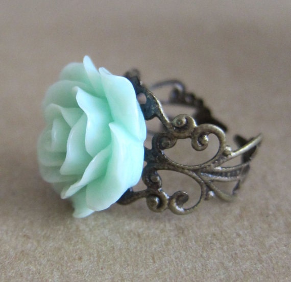 Green Flower Ring Mint Flower Ring