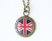London Flag Necklace- Handmade Resin Olympic 2012 Jewelry- Silver or Bronze