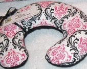 Travel Pillow - Head Neck Support - Toddler Infant Baby - Premier Prints Madison Damask - Black Candy Pink White - Black Minky - Girls