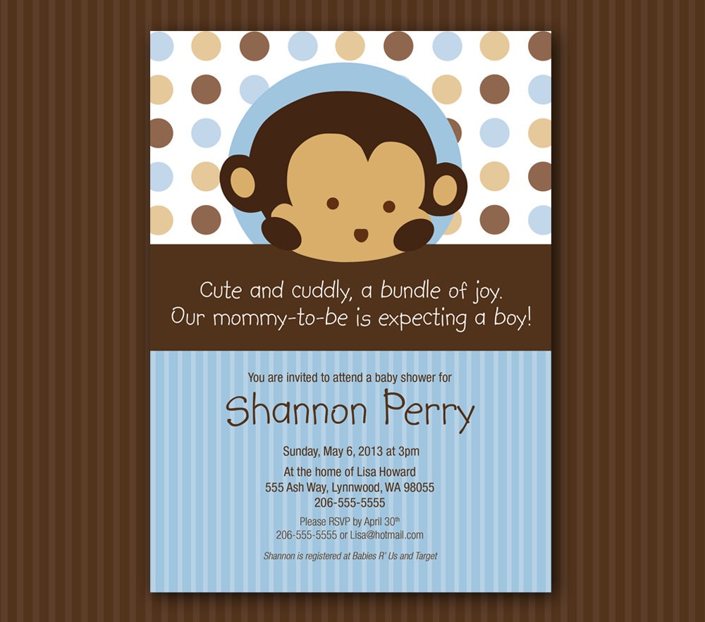 Blue Monkey Baby Shower Invitation Matches Mod Pod Pop Monkey Nursery Bedding Il_170x135