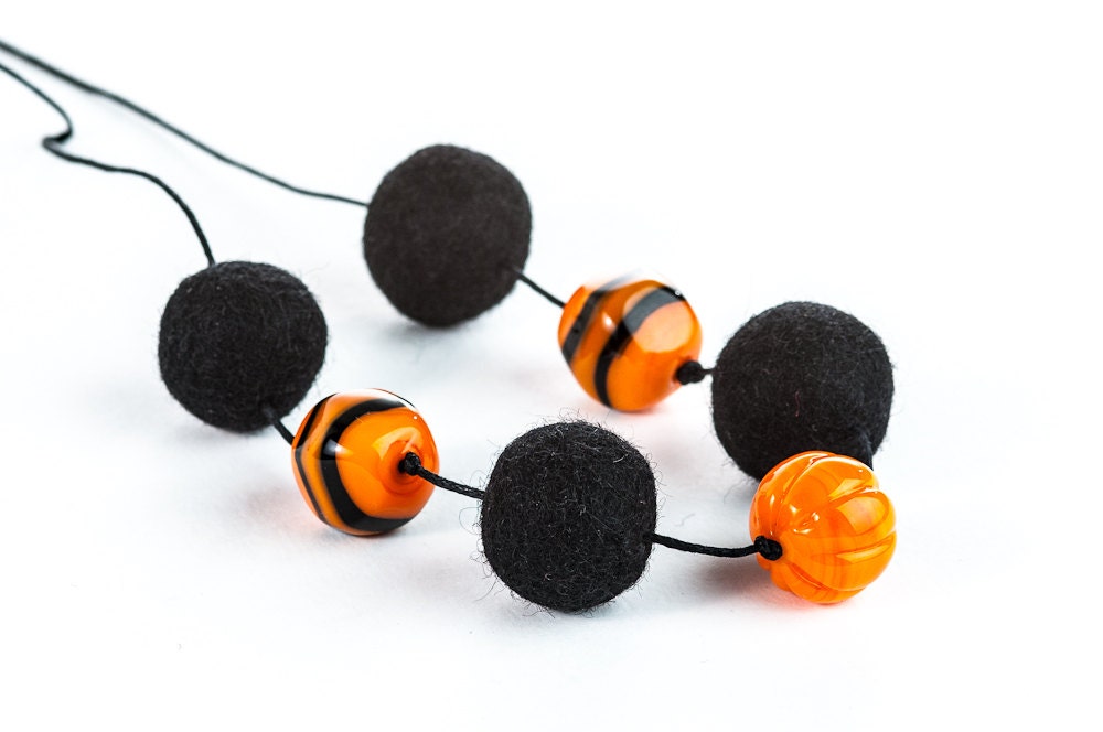 Halloween Pumpkin Necklace Black Orange Jewelry Autumn Trends Woman Fashion