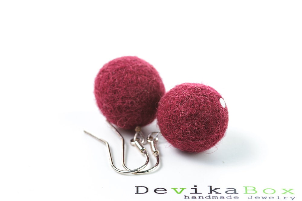 Burgundy Felted Small Earrings Autumn Beadwork Jewelry