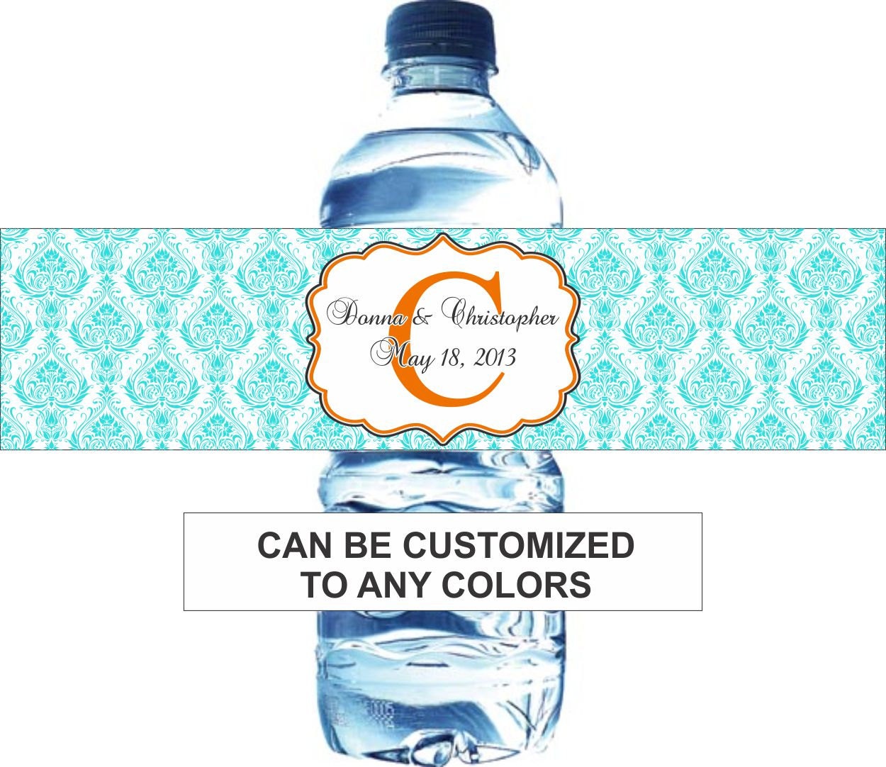 30 Waterproof Damask Water Bottle Labels - Printed with your wedding colors Il_570xn