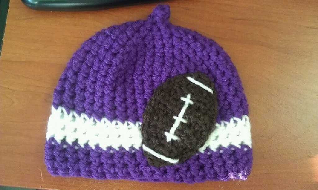 Kansas State Northwestern TCU : Football Beanie, Nub-Tip (Crocheted to Order in sizes newborn - toddler)