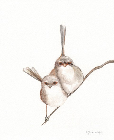 Together / Wren Bird Watercolor print - kellybermudez