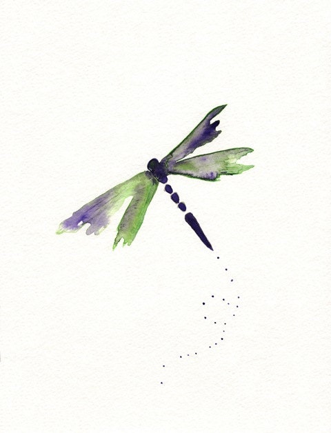 Beauty Fly/Dragon Fly/Purple, Green, dragonfly watercolor/