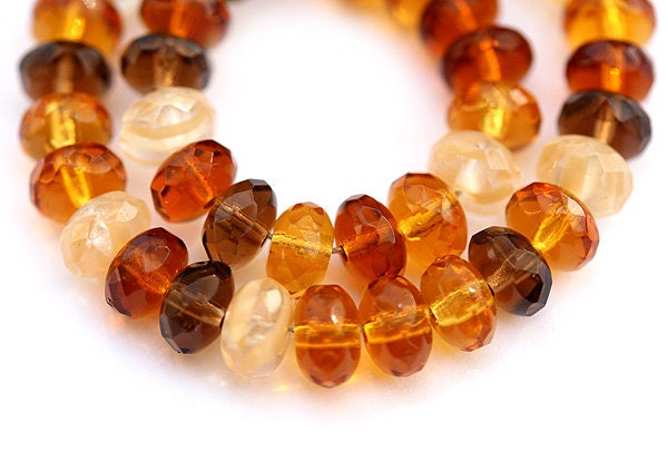 Czech glass beads - Amber topaz MIX, yellow, brown, beige, gemstone cut - 4x7mm - 25Pc - 423