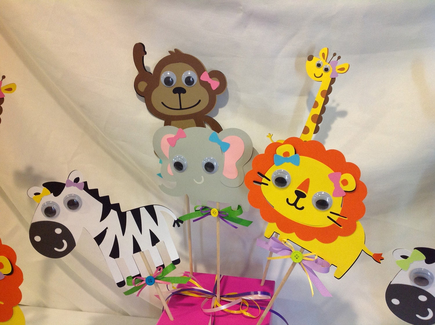 Girly Jungle Animal Birthday Party Centerpiece 6 pieces