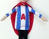 PERSONALISED SUPERHERO DOLL fabric boys toy.  matching cape birthday gift. bedroom decoration