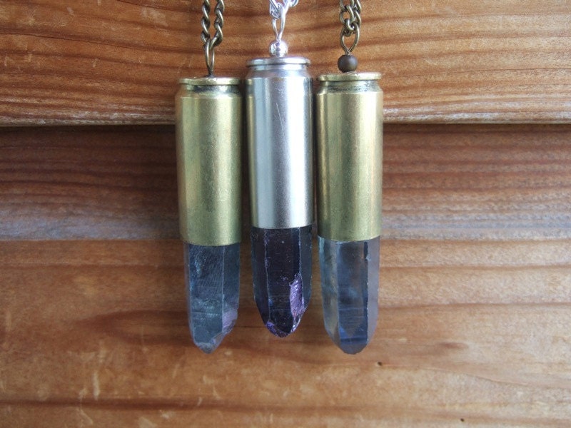 XL Raw Mystic Titanium Quartz Crystal Bullet Necklace