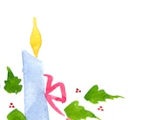CIJ Handpainted Greeting Card Candle Holly Berries Seasons greetings Watercolor Art Christmas Women Teens Blank Red Greenunder 10