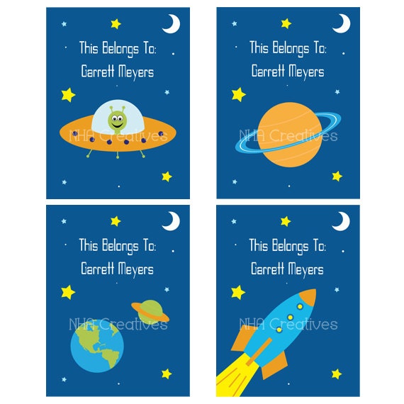 Personalized Outer Space Bookplates / Stickers / Labels - DIY Printable Digital File