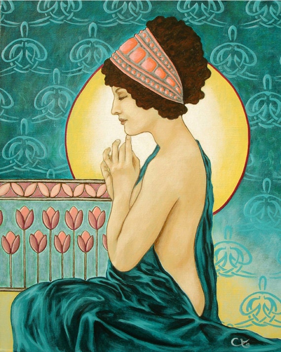 1930s European Art Deco 8x10 Meditation Beautiful Woman