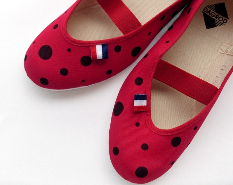 crazy ladybug / ballet flats red black polka dot  circle spot shoes christmas winter hand painted woman bride poletsy fashion gift wedding