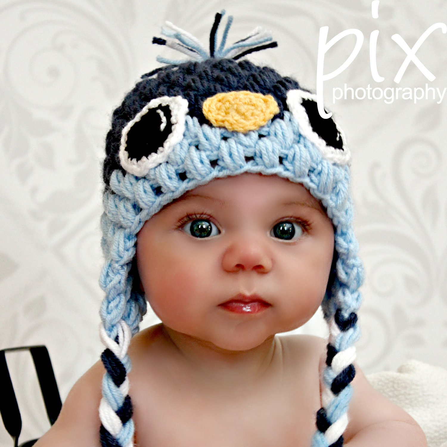 Baby Bird Beanie CROCHET PATTERN instant download - Earflap Hat