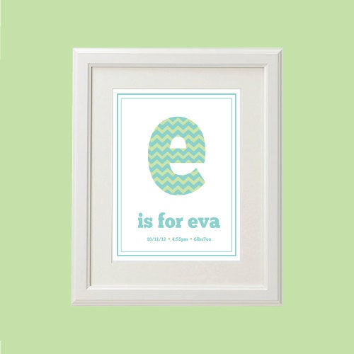 8x10 Personalized Chevron Initial, Name, & Birth Stats Nursery Art ( More Colors and Sizes Available) Custom Monogram Print