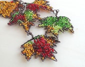 Statement Leaves Leaf Necklace Copper Autumn Nature Fall Colors Wire Wrapped Seed Bead Jewelry Handmade Viking Knit