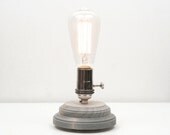 Pedestal Lamp, Rustic Gray- Minimalist Table Lamp, Modern Lighting, Exposed Edison Bulb, Desk Lamp