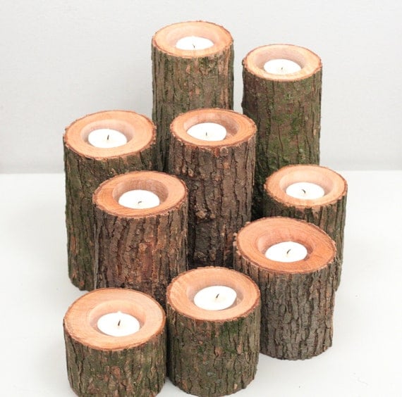 Tree Branch Candle Holders I- Rustic Wood Candle Holders, Tree Slice, Wooden Candle Holders