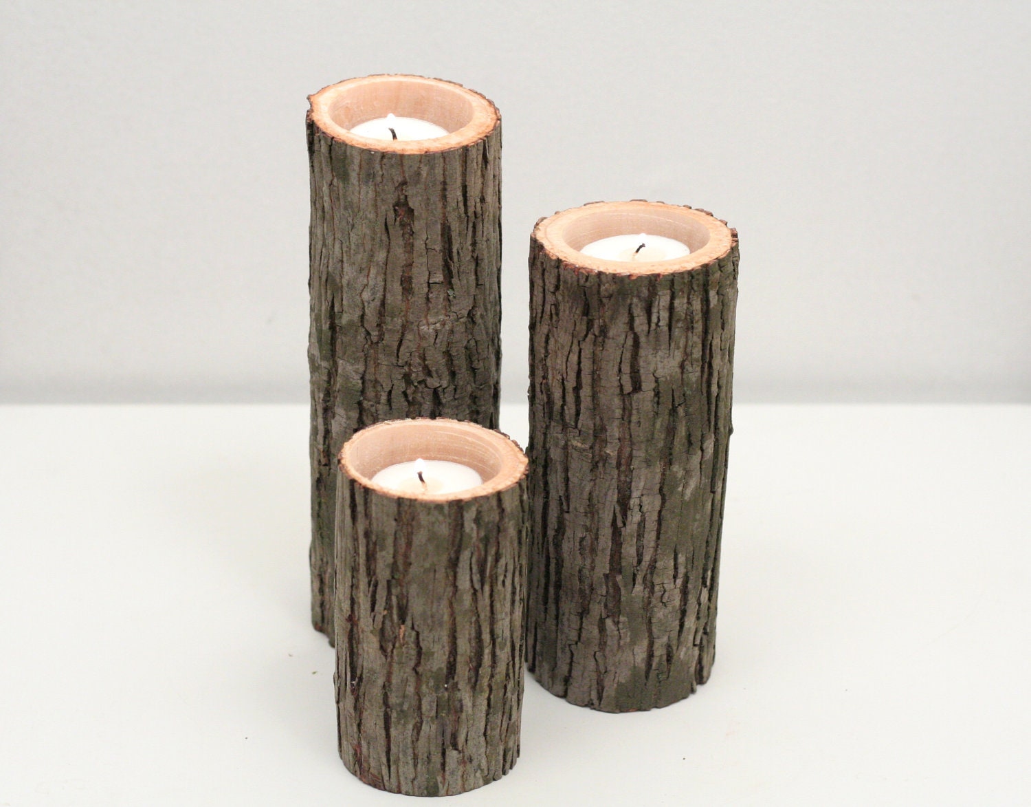 Tree Branch Candle Holders I- Rustic Wood Candle Holders, Tree Bark, Wooden Candle Holders