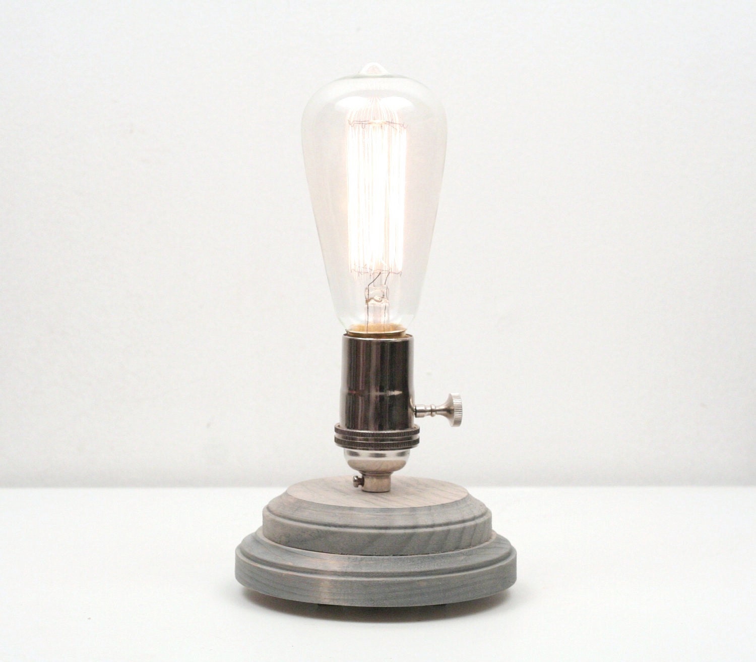 Pedestal Lamp, Rustic Gray- Minimalist Table Lamp, Modern Lighting, Exposed Edison Bulb, Desk Lamp