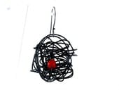 Chic, stylish dangle black earrings with red coral gemstone.  Hematite wire by  Fashion Brand Faina.