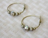 Antique Gold Hoop Earrings with Crystals and Brass Beads