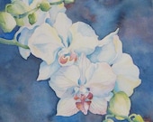Before Midnight - original orchid watercolor in ivory, indigo and violet
