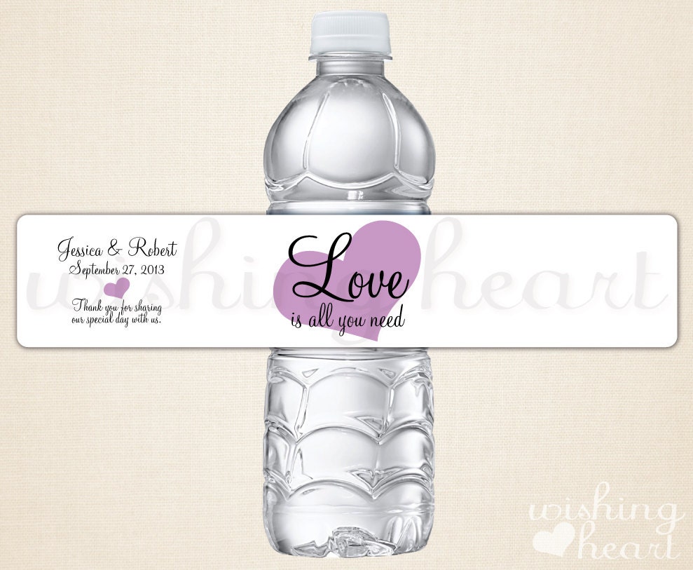 Personalized Waterproof Water Bottle Labels for Wedding or Bridal Shower - Love is All You Need - 35 Water Bottle Labels