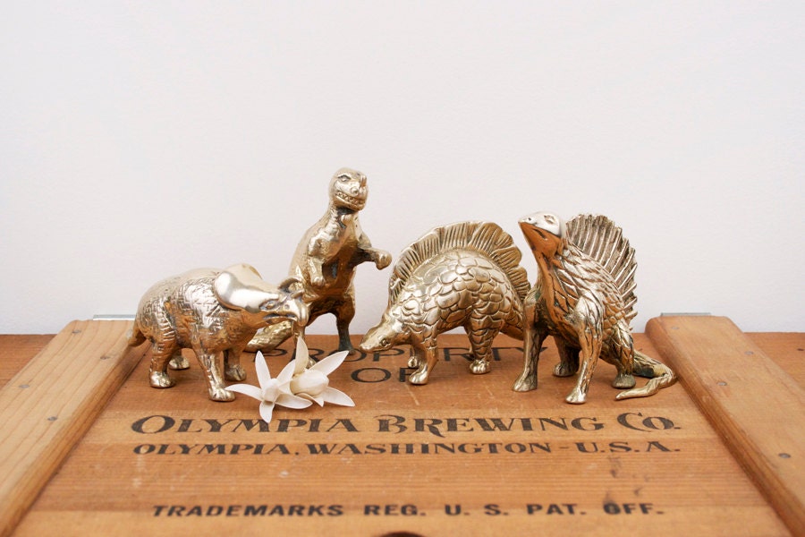 vintage brass set of four dinosaur figurines