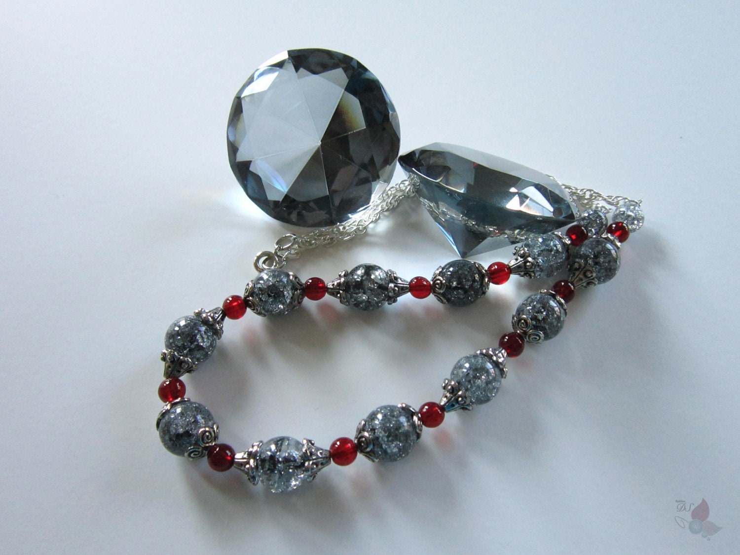 Gray Cyrstal and Red Beads