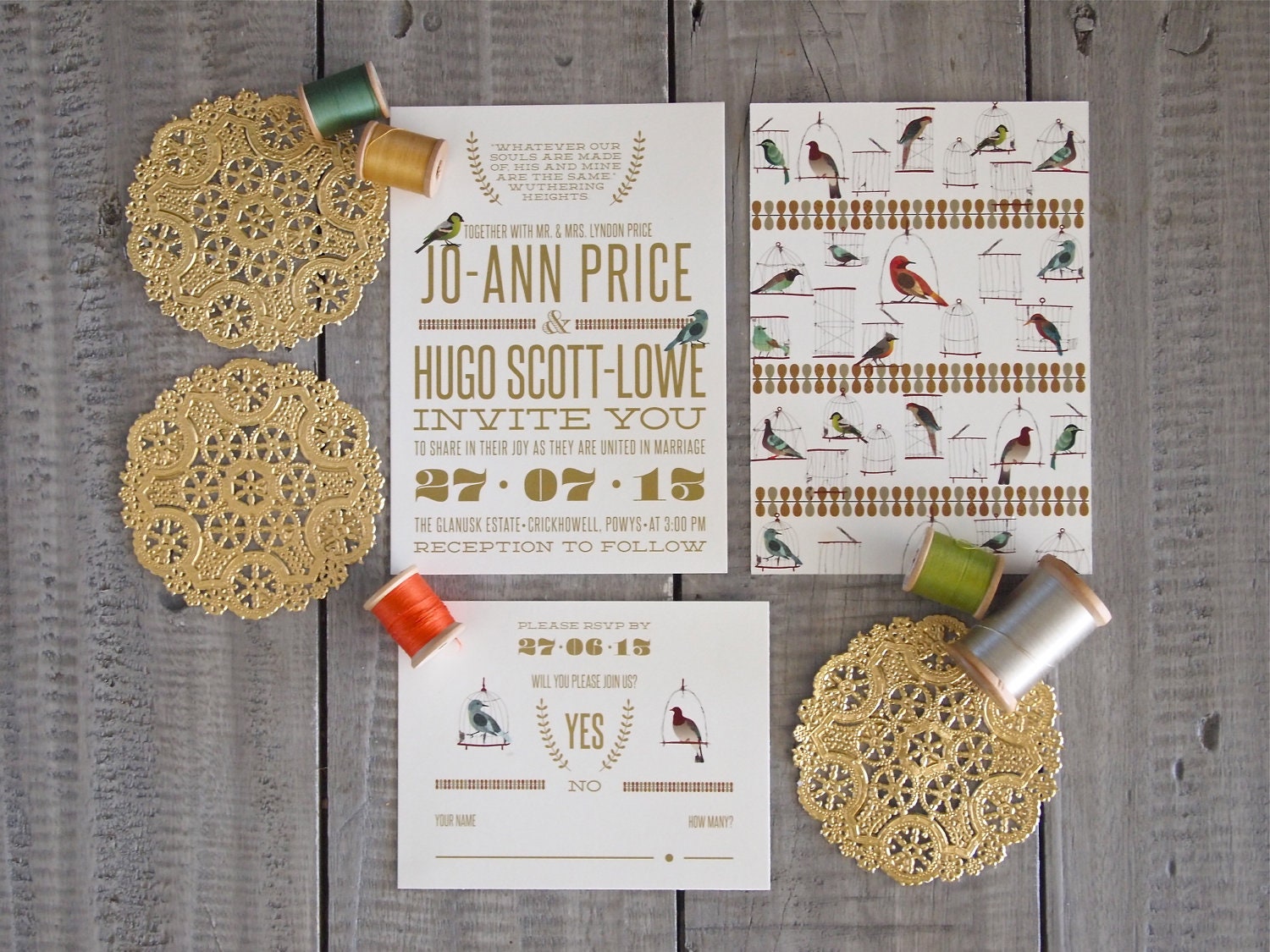 Wedding Invitation - Typography Vintage Bird and Birdcage