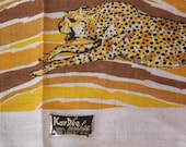 Vintage KayDee Tea Towel linen handprint leopards w/label