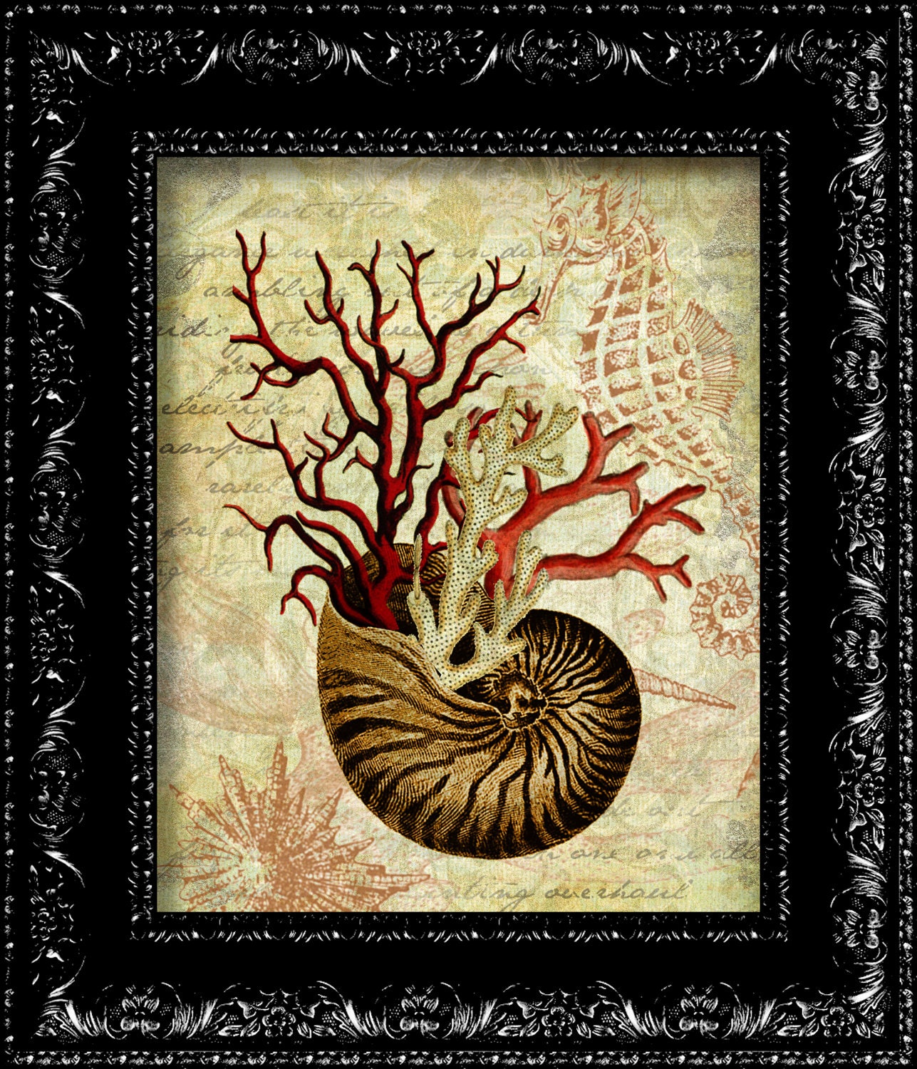 Nautical Vintage Sea Shell Art - Vintage Retro Geekery Inspired - Collage Art Print -  8x10 Art Print Poster