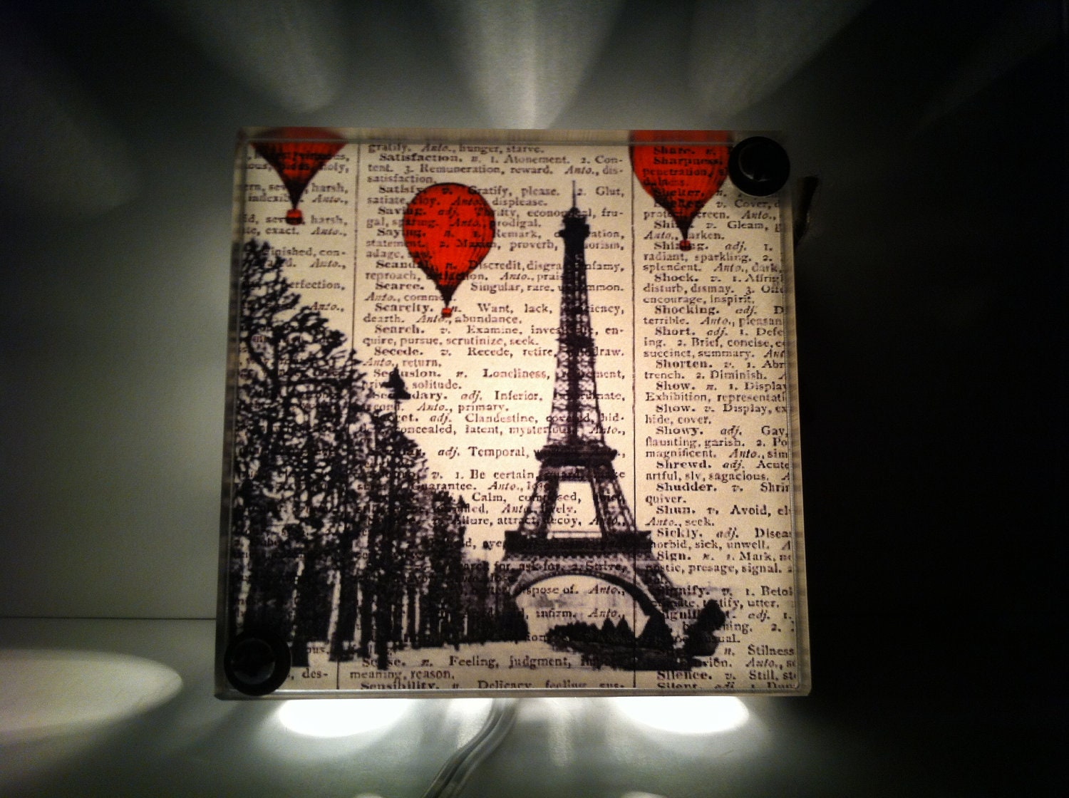 Hot Air Balloons Over Paris Repurposed Vintage Dictionary Light Box Night Lights