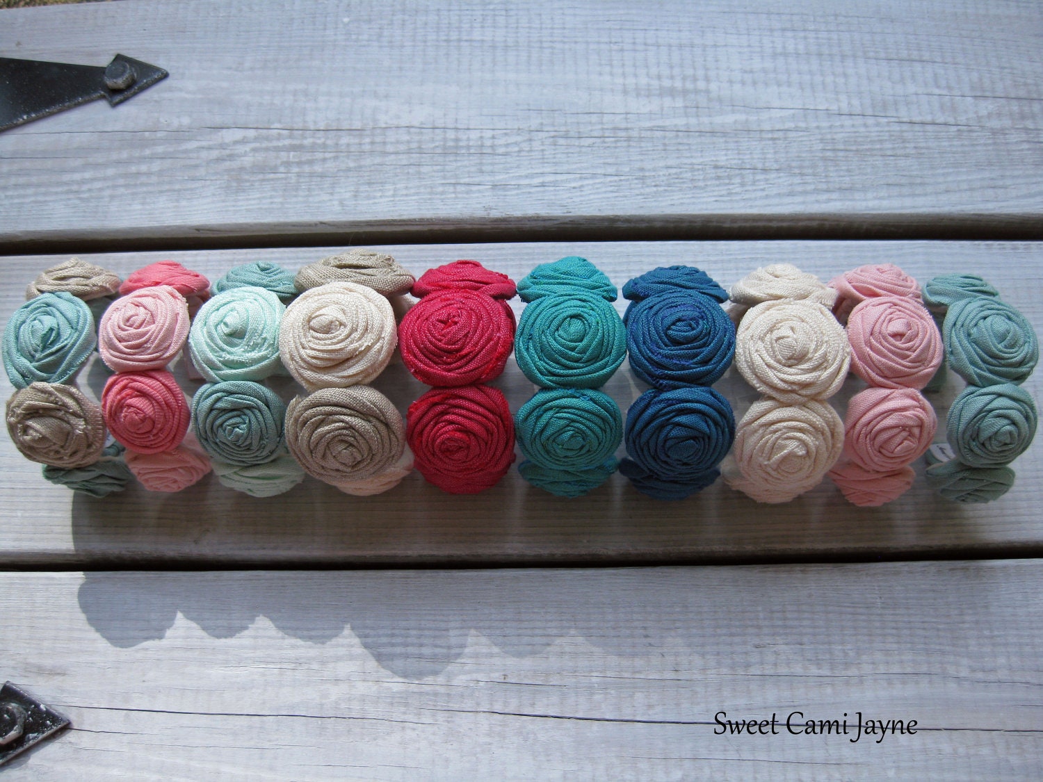 Rosette Cuff Bracelet Rosette Bracelet  Fabric Rosette Bracelet Adjustable Bracelet Made to Match
