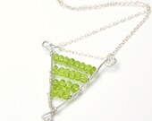 Sterling Silver Wire Wrapped Pendant Peridot Green Chalcedony Necklace Artisan Sterling Silver Jewelry August