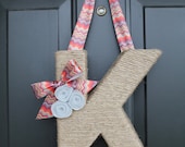 Multi Color Chevron and Jute Monogram Wreath, Handmade.