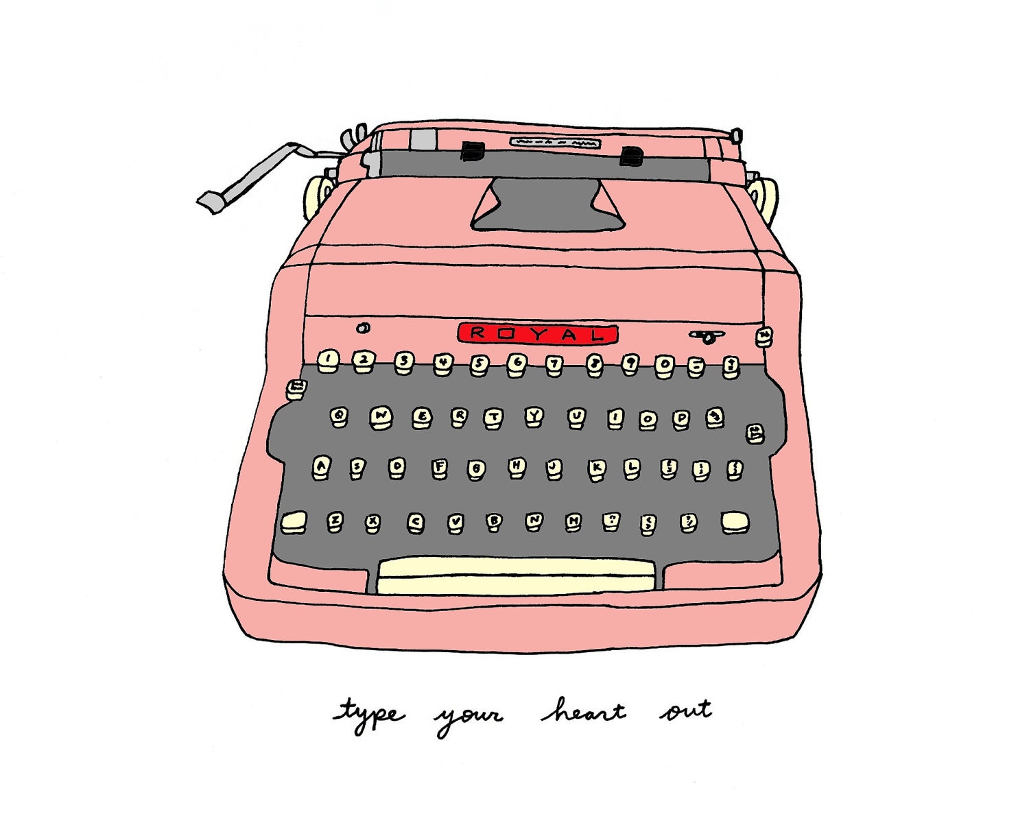 Vintage Typewriter - 5x7 Illustration Print, Digital Art
