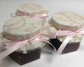 Ivory and Lace with Pink Wedding Favors Hexagon Jars 4 oz with AppleButter